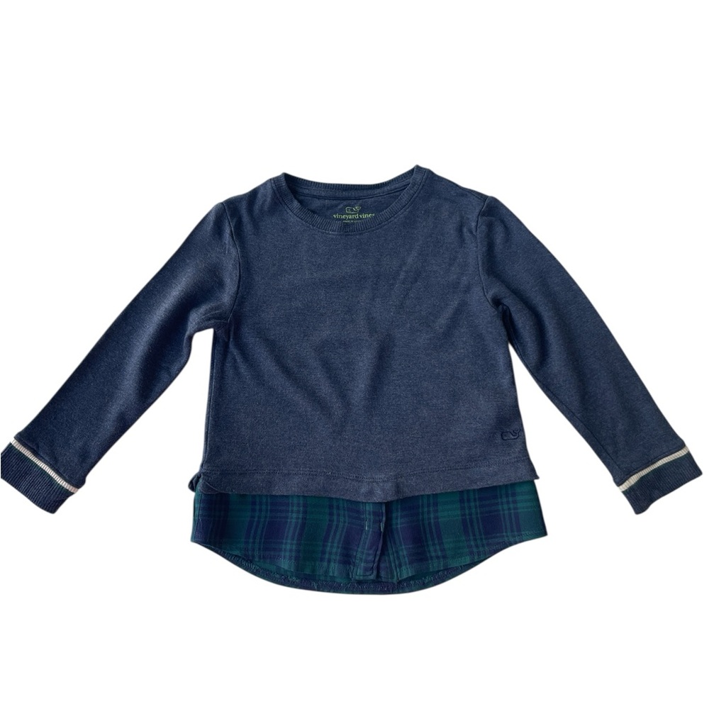 Vineyard Vines Mock 2-Piece Top Long Sleeved Tee Blue Green Plaid Girls 3T